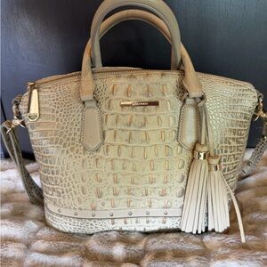 Brahmin Croc-Embossed Tan Satchel